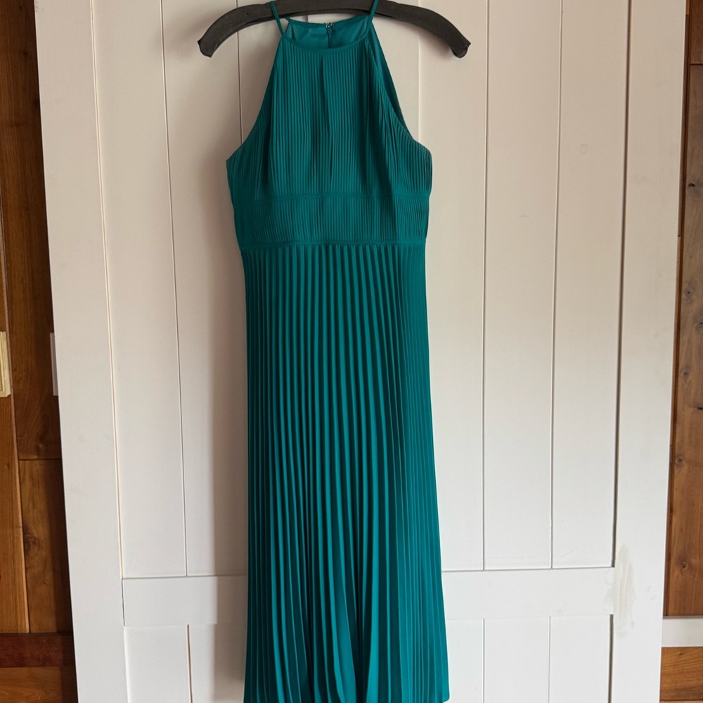 Aidan Mattox Teal Pleated Midi Dress